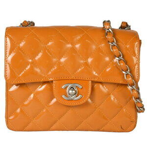 Chanel Matelasse Coco Mark Single Flap Chain Shoulder Bag Orange Enamel